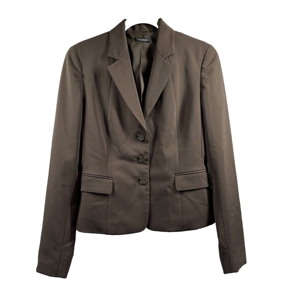 Tahari Women's Jacket Blazer Size 2 Solid Brown 3 Buttons Lined Long Sleeves